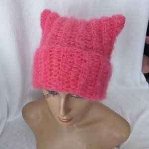 Hand Crafted Soft Pink Cat Ears Knit Hat